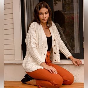 Brand New Lulu’s Sophisticated Ivory Cable Knit Oversized Cardigan Sweater